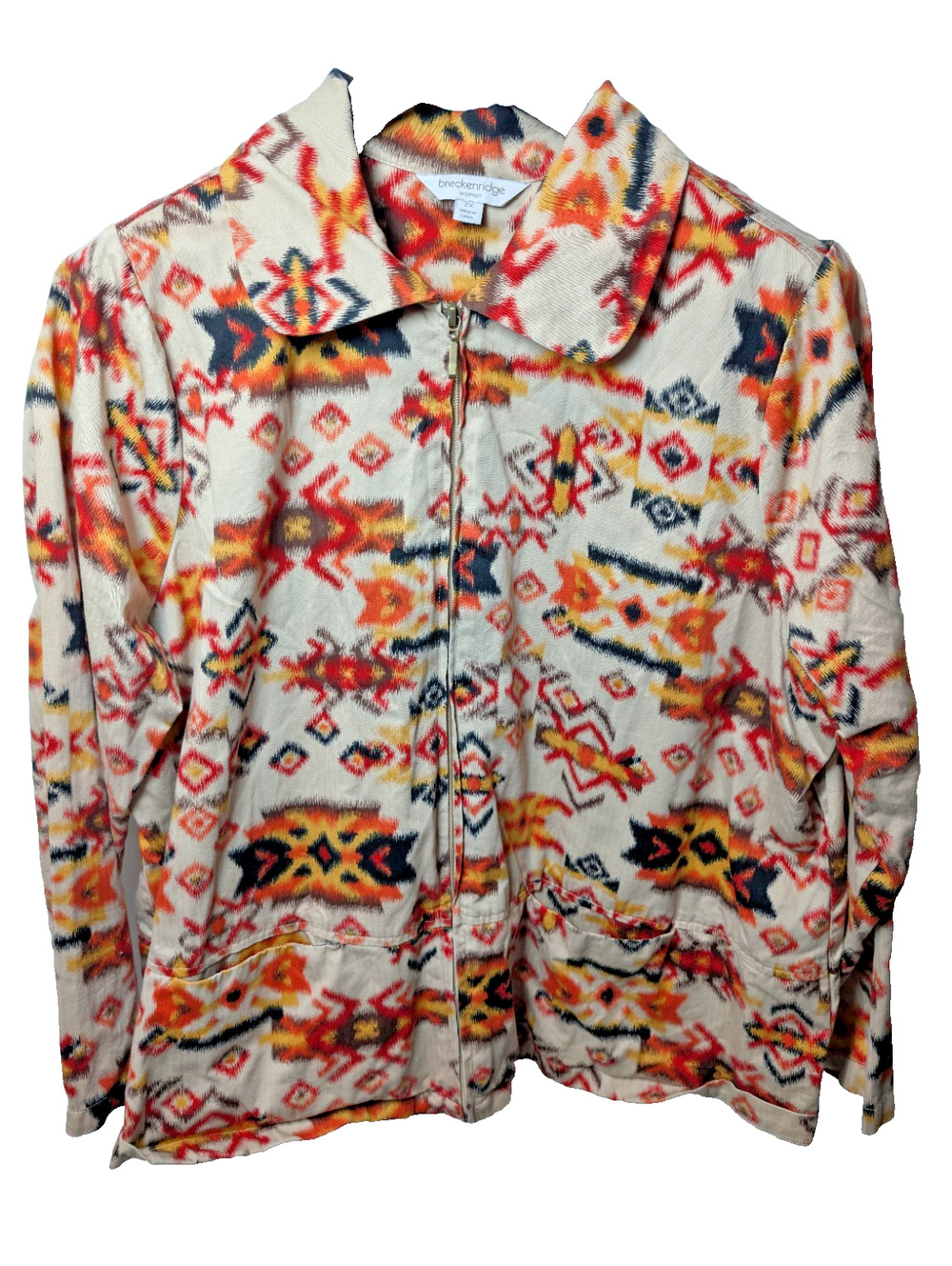 Breckenridge 2X Batik Tribal Southwest Zip Jacket Blazer Artsy Boho Plus Size
